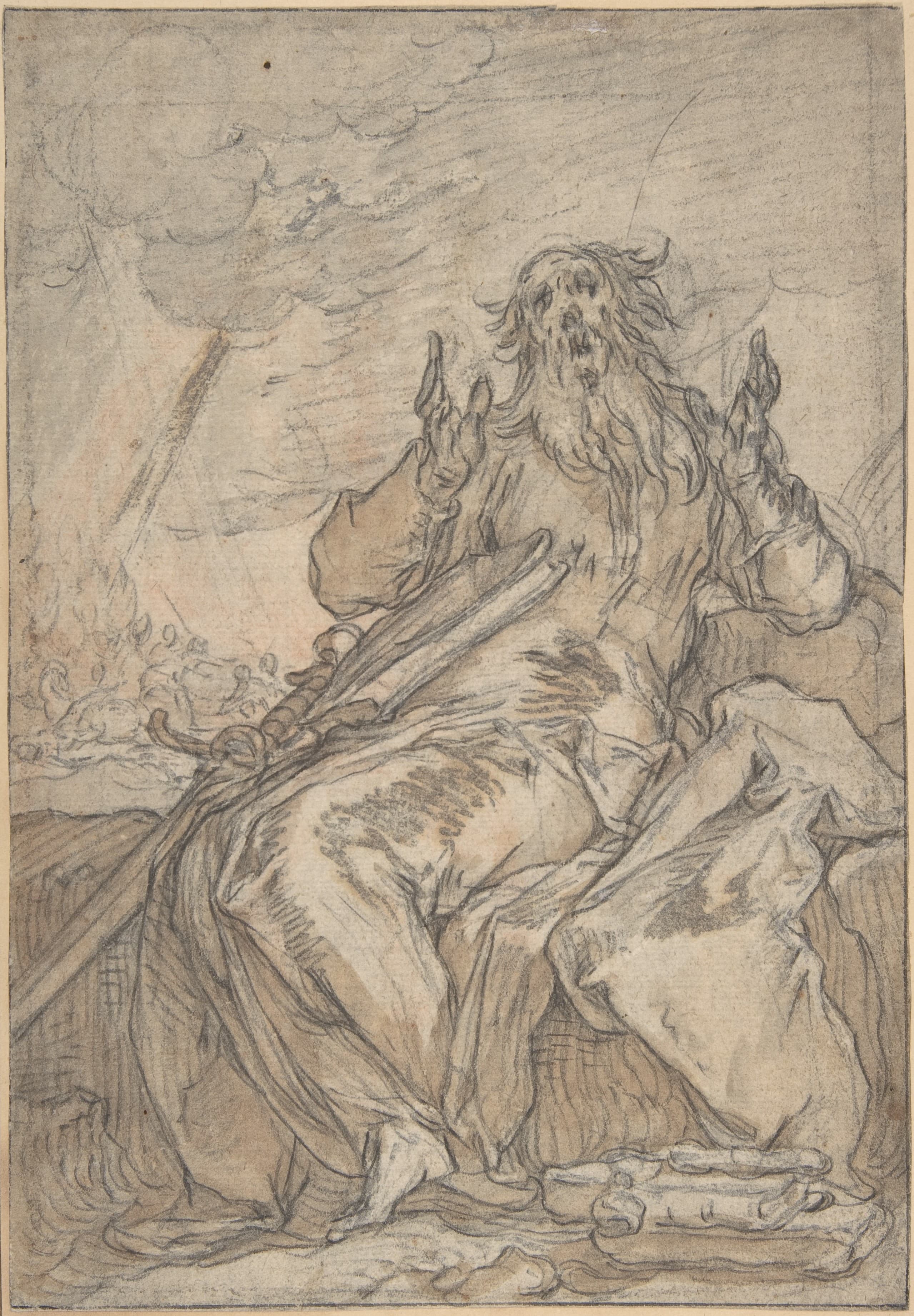 Saint Paul Seated, with his Conversion in the Background (recto); Figure Sketch (verso) by Abraham Bloemaert